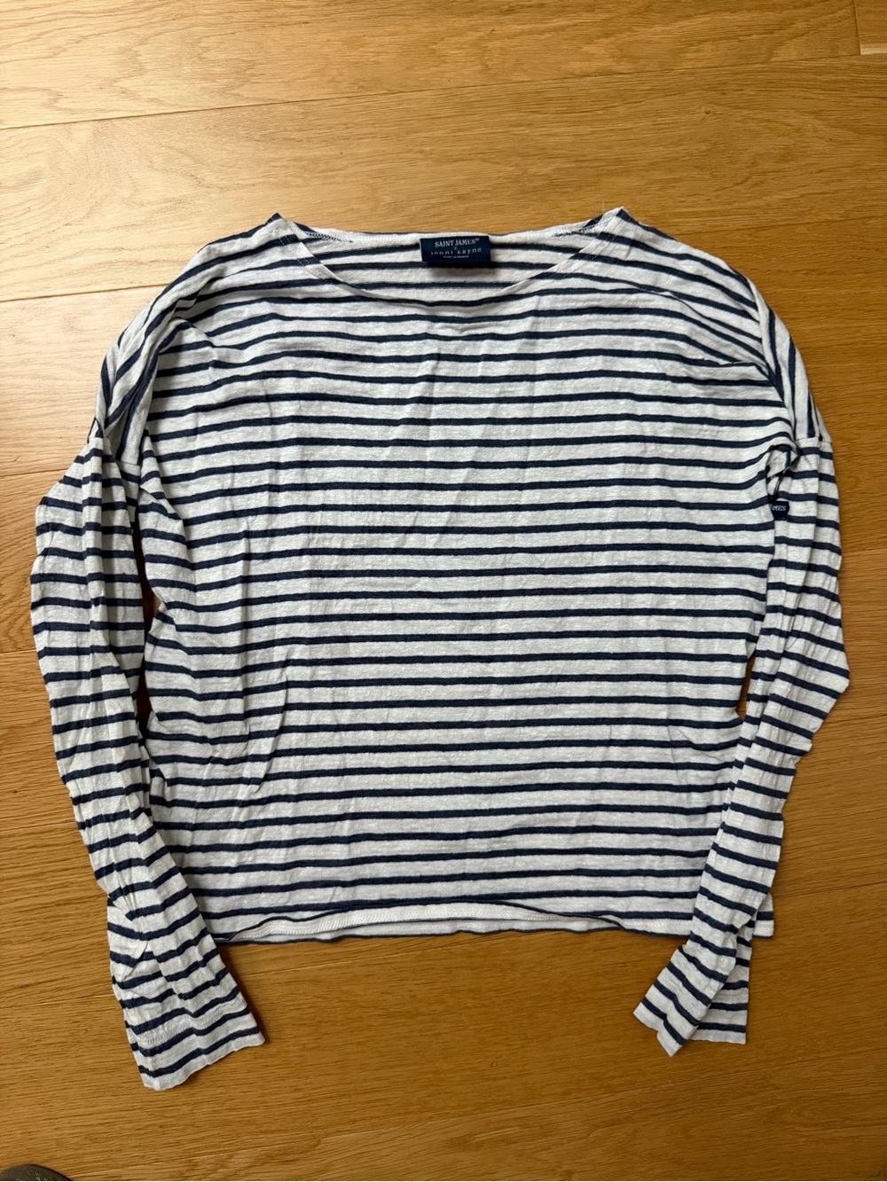 SAINT JAMES x Jenni kayne Navy & White Striped linen Long-Sleeve Shirt small